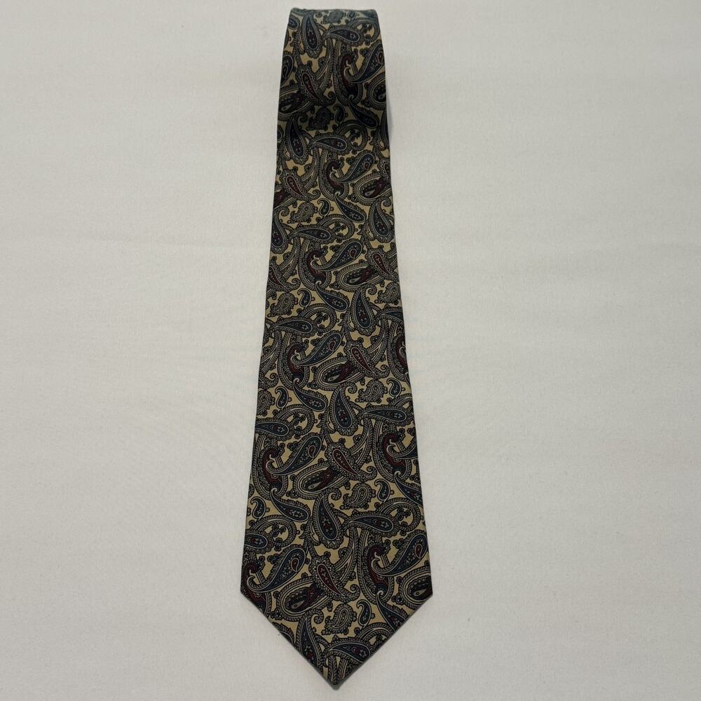 Vintage Oscar de la Renta Paisley Gold &Blue Classic Mens Neck Tie Silk Couture